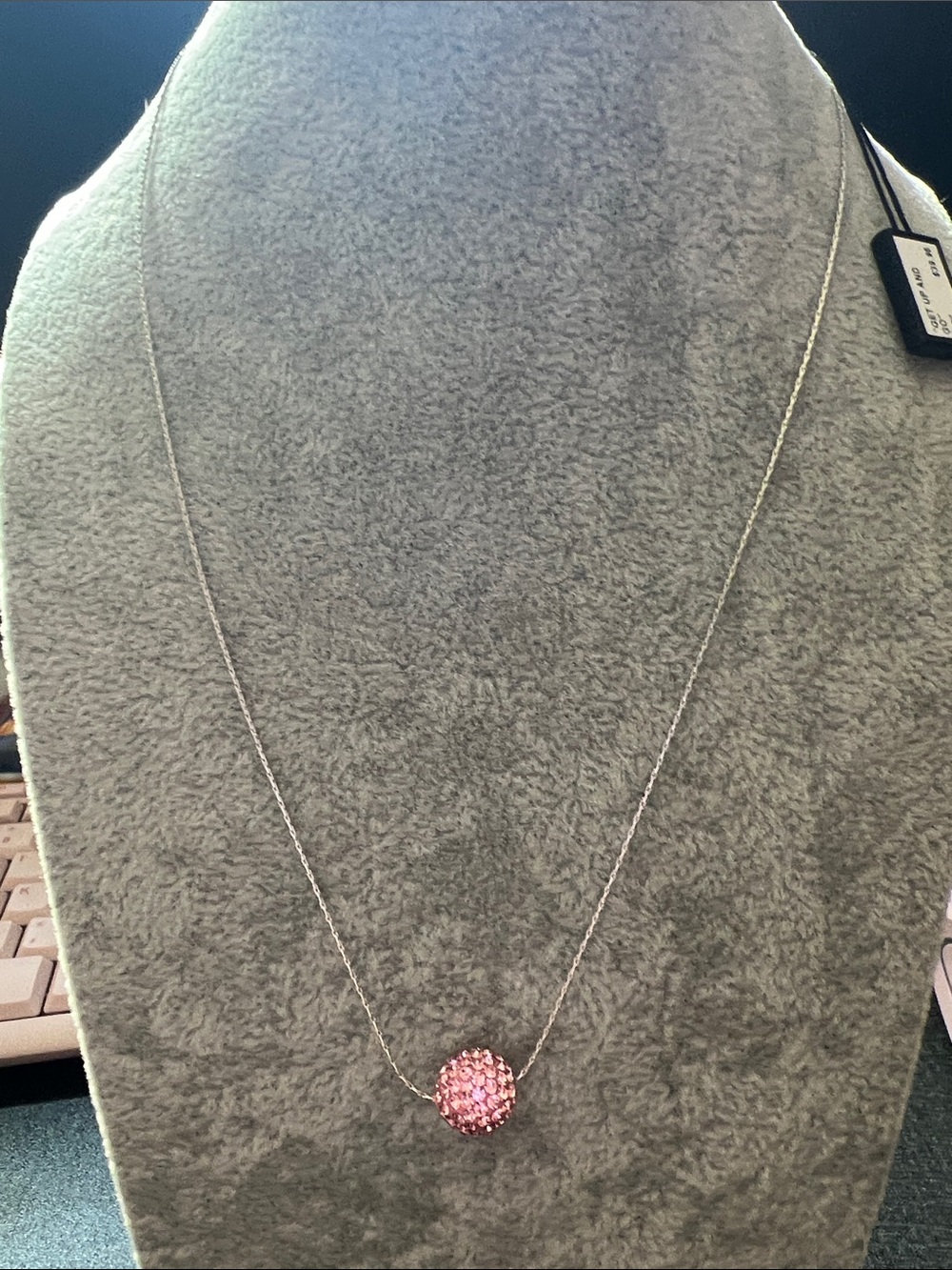 Silver Chain Necklace with Pink Crystal Ball Pendant